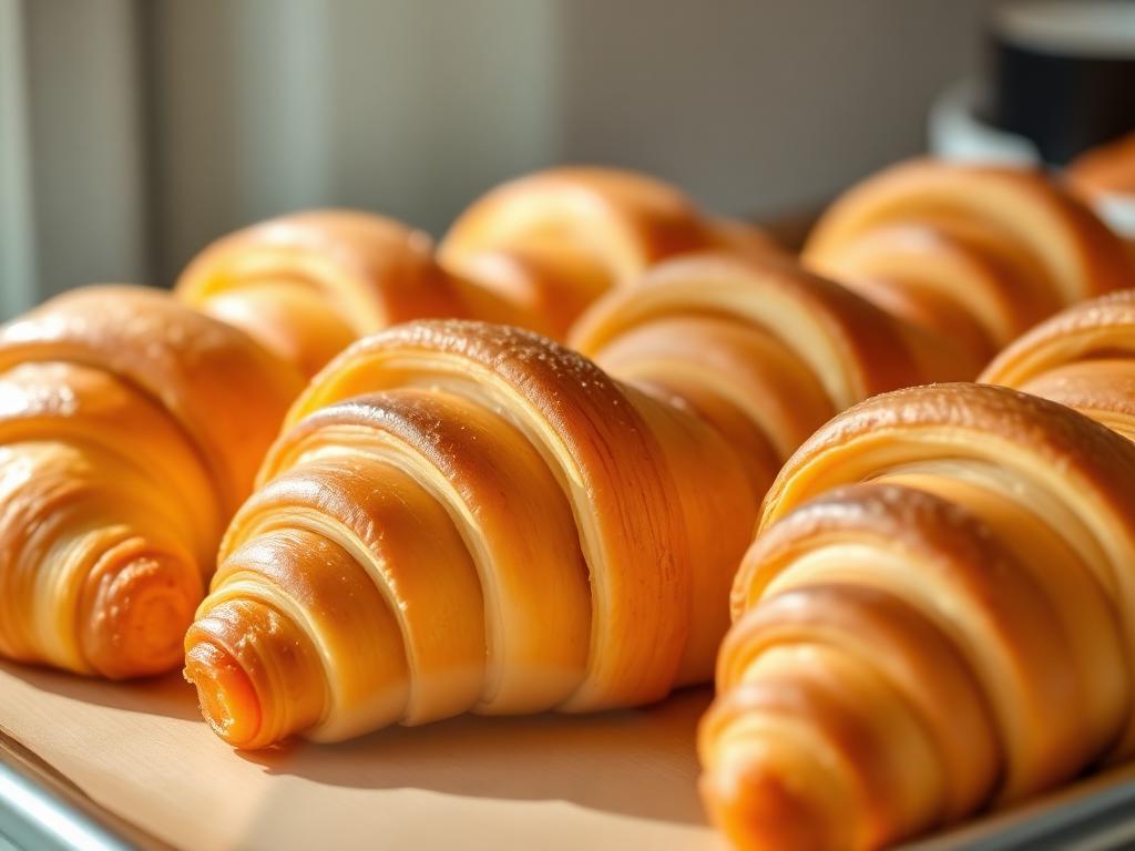 Croissants on a baking tray