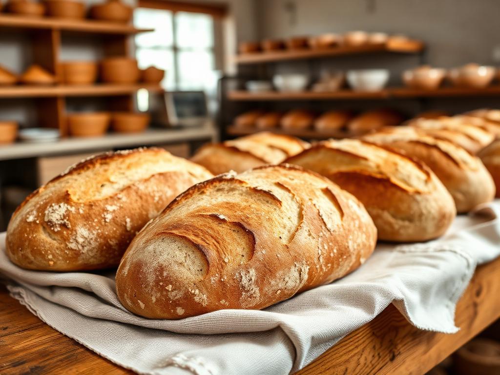 Loaves of bread resting on linen